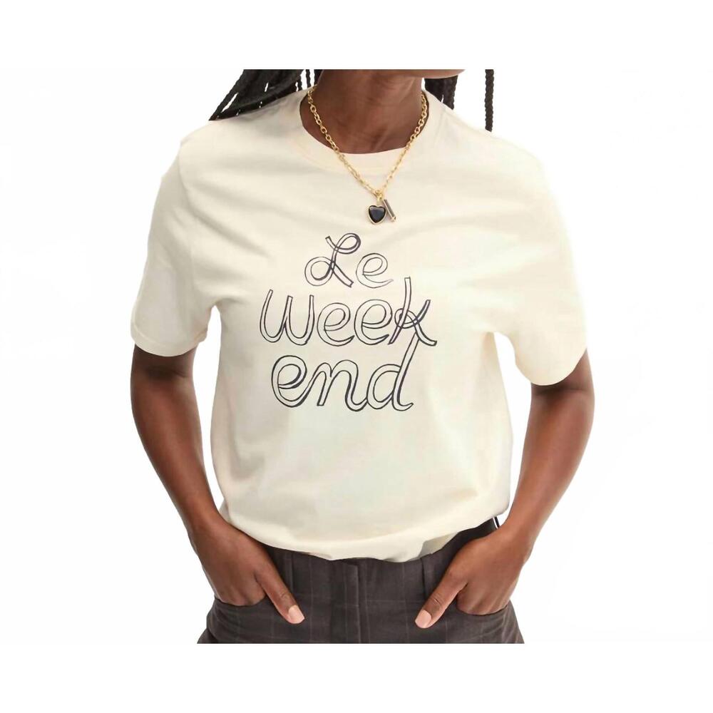 Clare V - Cream Short Sleeve Graphic Tee with 'Le Weekend' Script